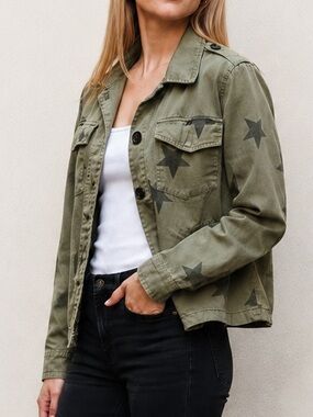 Blank NYC Olive Star Print Utility Jacket Small